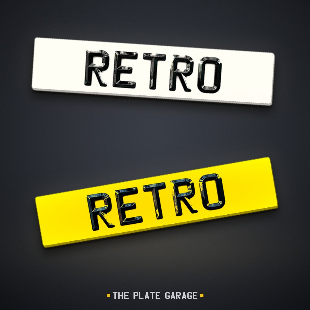 Bevel Retro Number Plate - front and rear
