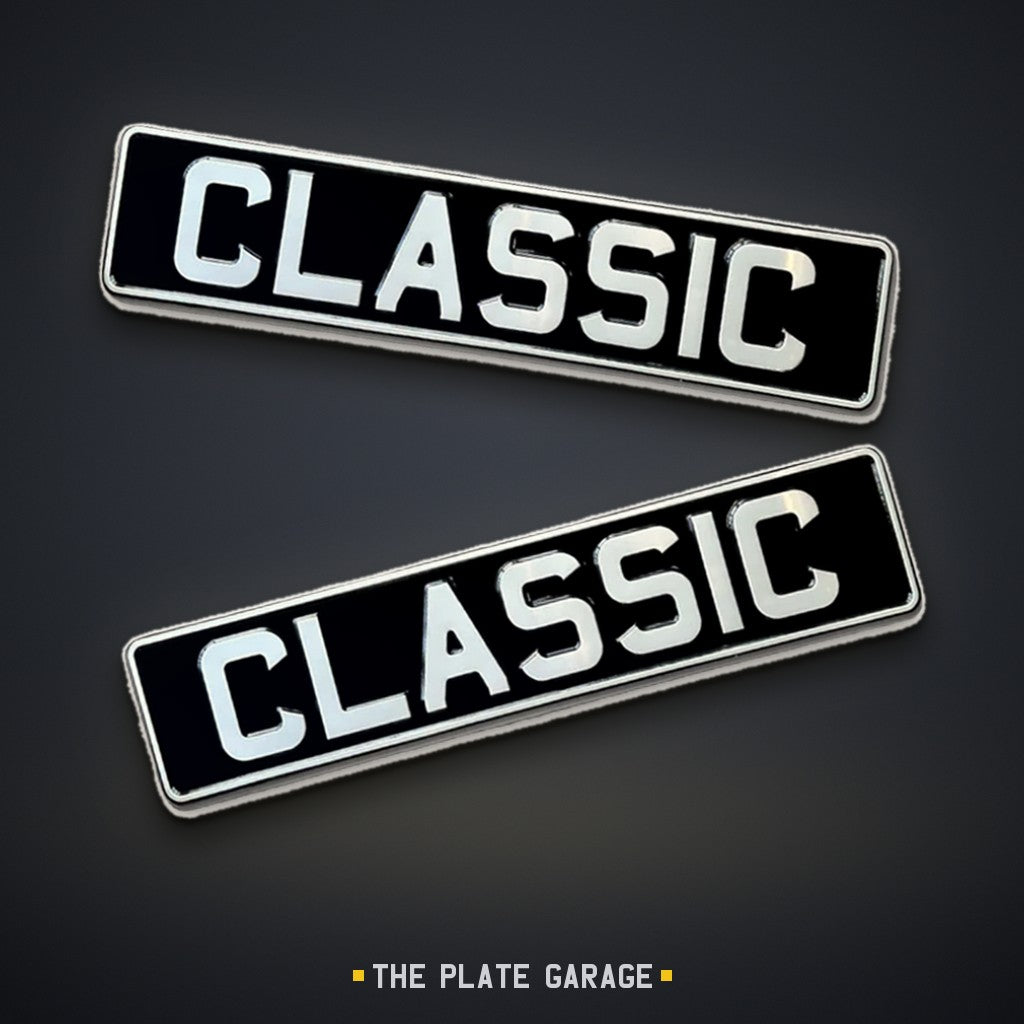 Classic Oblong Metal Number Plate - front and rear
