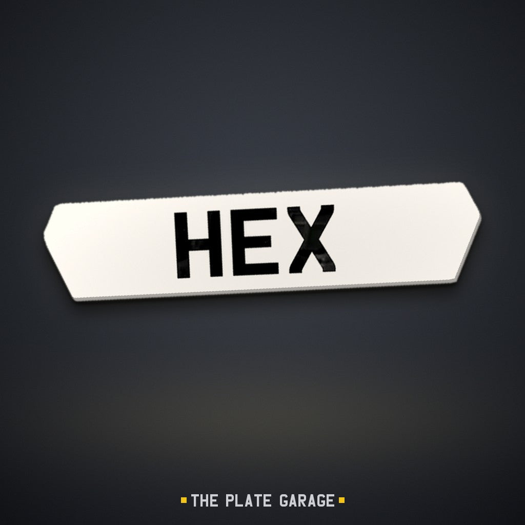 Hex (Lambo) Number Plate - white
